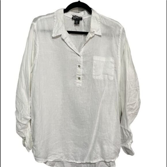 Women's White Button-Up Long-Sleeve Lightweight Linen Beachy Shirt XL 100% - Picture 1 of 4